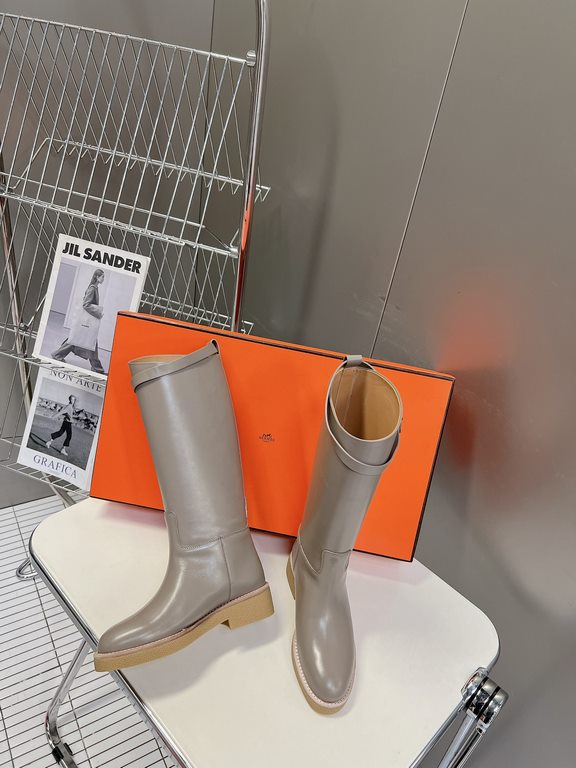 Top generation purchase version of HERMES Hermes kelly knight boots, partial casual a new model, with the toe part of the collision color, the upper is custom linen material, after more than 1 month development and becom