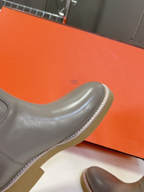 Top generation purchase version of HERMES Hermes kelly knight boots, partial casual a new model, with the toe part of the collision color, the upper is custom linen material, after more than 1 month development and becom