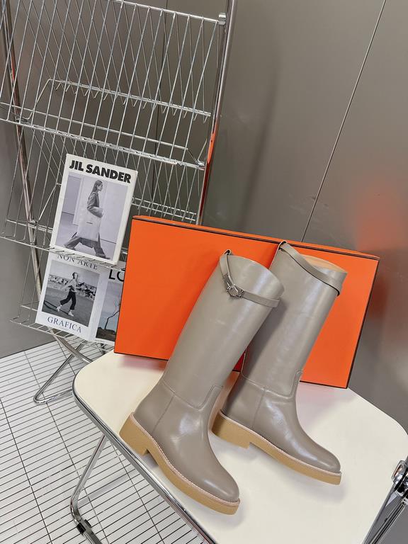 Top generation purchase version of HERMES Hermes kelly knight boots, partial casual a new model, with the toe part of the collision color, the upper is custom linen material, after more than 1 month development and becom