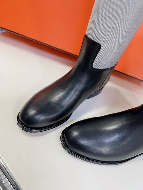 Top generation purchase version of HERMES Hermes kelly knight boots, partial casual a new model, with the toe part of the collision color, the upper is custom linen material, after more than 1 month development and becom