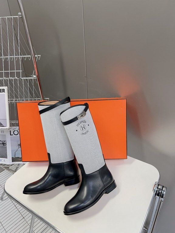 Top generation purchase version of HERMES Hermes kelly knight boots, partial casual a new model, with the toe part of the collision color, the upper is custom linen material, after more than 1 month development and becom