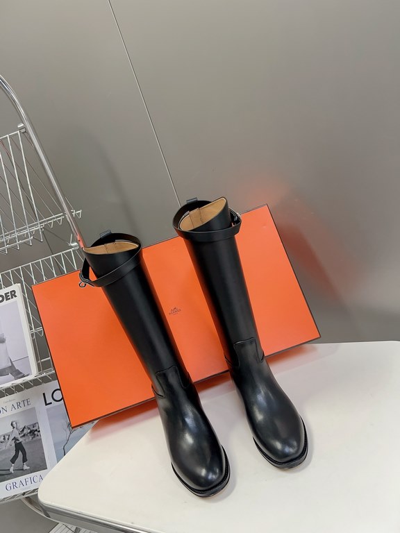 Top generation purchase version of HERMES Hermes kelly knight boots, partial casual a new model, with the toe part of the collision color, the upper is custom linen material, after more than 1 month development and becom