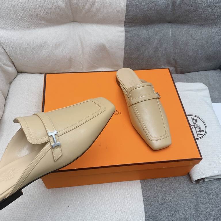 Top quality  herme...ss23 new arrival ～H's SpringSummer 2023 Square Toe Half Flip Flops Great wrap feeling, full of comfort   Looks like a showy and stretchy foot! Leather trim, exquisite details, handsome and versatile!