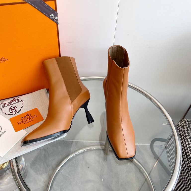 wholesale Hermes Hermes  23 new   high heel square toe boots  top quality  imported calfskinsheepskincowhide lining Heel height 7.5cm   imported leather outsole size35-39(40,41 customized)