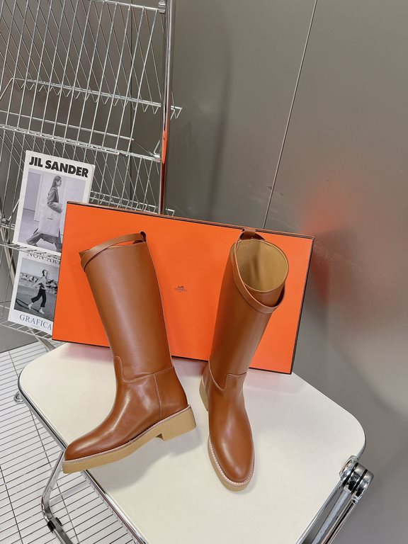 Top generation purchase version of HERMES Hermes kelly knight boots, partial casual a new model, with the toe part of the collision color, the upper is custom linen material, after more than 1 month development and becom