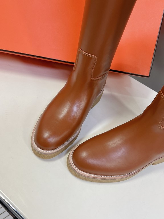 Top generation purchase version of HERMES Hermes kelly knight boots, partial casual a new model, with the toe part of the collision color, the upper is custom linen material, after more than 1 month development and becom