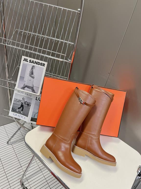 Top generation purchase version of HERMES Hermes kelly knight boots, partial casual a new model, with the toe part of the collision color, the upper is custom linen material, after more than 1 month development and becom