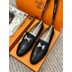 High quality ex-factoryHERMRS Hermes   Classic Louboutin ShoesHERME.S Hermes  Classic Loafers New!Black classic, oatmeal color with enamel buckle.Milk tea color is soft and versatileHermès' SpringSummer 23 Most H Button 