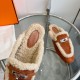 wholesale hermes Hermes -0z Mule Shoes Kelly Buckle Teddy Fur Slippers  Top quality  Classic color scheme gold brown with silver buckle So much love!  Upper Cowhide Suede material  cushioned feet lamb's wool  Italian lea