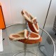 wholesale hermes Hermes -0z Mule Shoes Kelly Buckle Teddy Fur Slippers  Top quality  Classic color scheme gold brown with silver buckle So much love!  Upper Cowhide Suede material  cushioned feet lamb's wool  Italian lea