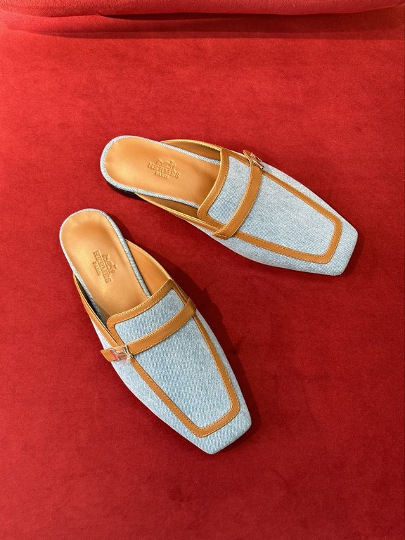 Topherme...ss23 new arrival～!H's SpringSummer 2023 Square Toe Half Flip Flops Wrapped feeling is very good, full of comfort   looks like a showy and stretchy foot! Leather trim, exquisite details, handsome and versatile!