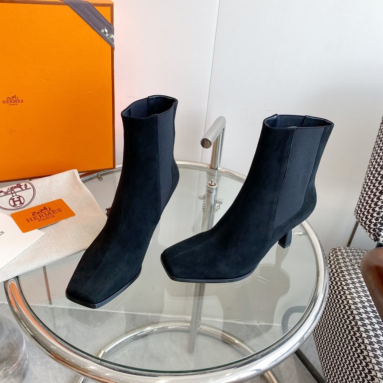 wholesale Hermes Hermes  23 new   high heel square toe boots  top quality  imported calfskinsheepskincowhide lining Heel height 7.5cm   imported leather outsole size35-39(40,41 customized)