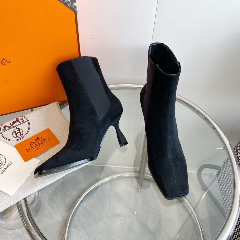 wholesale Hermes Hermes  23 new   high heel square toe boots  top quality  imported calfskinsheepskincowhide lining Heel height 7.5cm   imported leather outsole size35-39(40,41 customized)