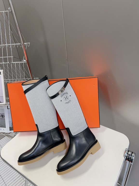 Top generation purchase version of HERMES Hermes kelly knight boots, partial casual a new model, with the toe part of the collision color, the upper is custom linen material, after more than 1 month development and becom