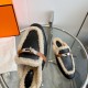 wholesale hermes Hermes -0z Mule Shoes Kelly Buckle Teddy Fur Slippers  Top quality  Classic color scheme gold brown with silver buckle So much love!  Upper Cowhide Suede material  cushioned feet lamb's wool  Italian lea