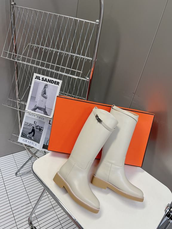 Top generation purchase version of HERMES Hermes kelly knight boots, partial casual a new model, with the toe part of the collision color, the upper is custom linen material, after more than 1 month development and becom