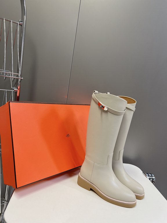 Top generation purchase version of HERMES Hermes kelly knight boots, partial casual a new model, with the toe part of the collision color, the upper is custom linen material, after more than 1 month development and becom