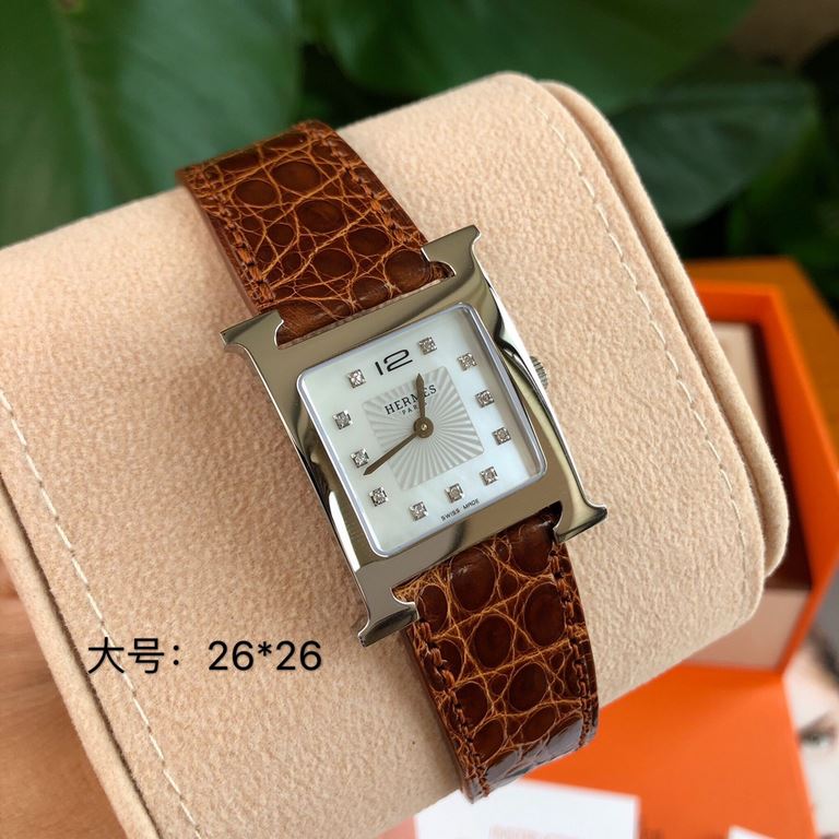 Wholesale box Support Hong Kong, USA direct mailHermes HEURE H series, the most classic H case, white natural mother-of-pearl face, hand-polished and made of this square dial watches really have no resistance at all. Dia