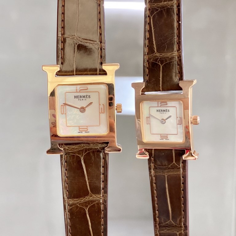 Hermes HEURE H series, the most classic H case, white natural mother-of-pearl face, purely hand-polished and made of this square dial watches really have no resistance at all.316 stainless steel case precision polished H