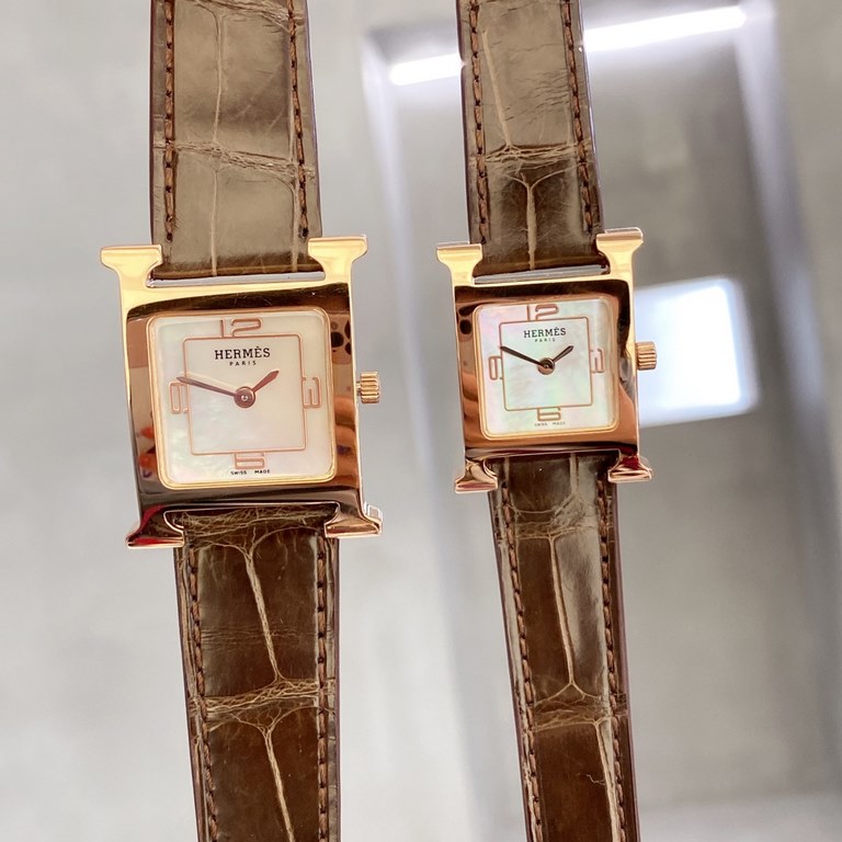 Hermes HEURE H series, the most classic H case, white natural mother-of-pearl face, purely hand-polished and made of this square dial watches really have no resistance at all.316 stainless steel case precision polished H