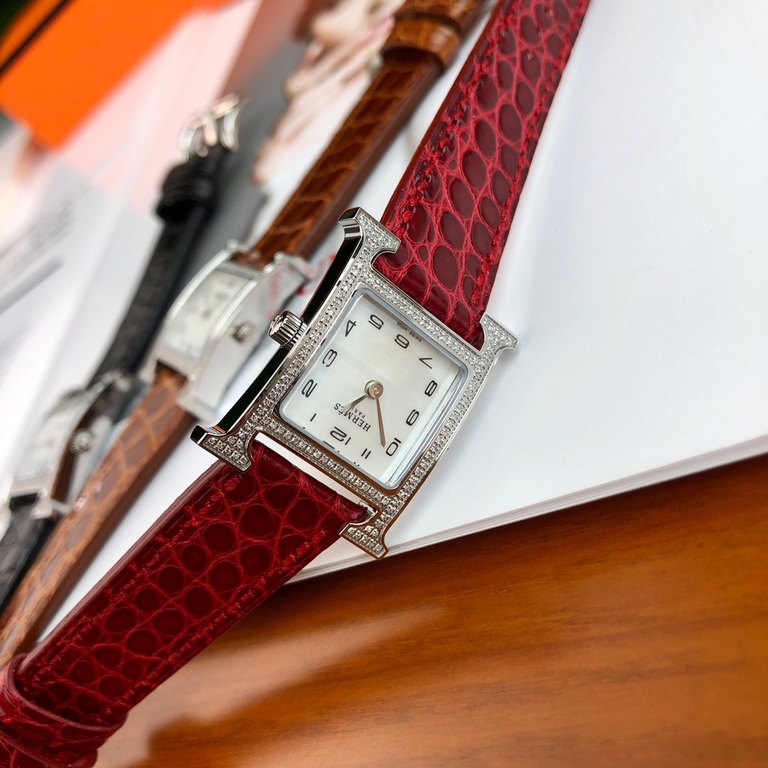 Wholesale box Support Hong Kong, USA direct mailDial size 2121mm, bezel set with 112 VS diamonds! Hermes HEURE H series, the most classic H case, white natural mother-of-pearl face, hand-polished and made of this square 