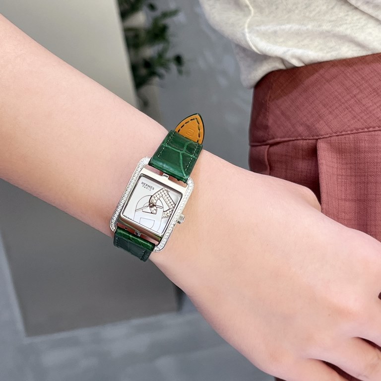 Hermes HEURE H series, the most classic H case, white natural enameled face, hand-polished and made of this square dial watches really have no resistance at all.316 stainless steel case precision polished H shape Line sm