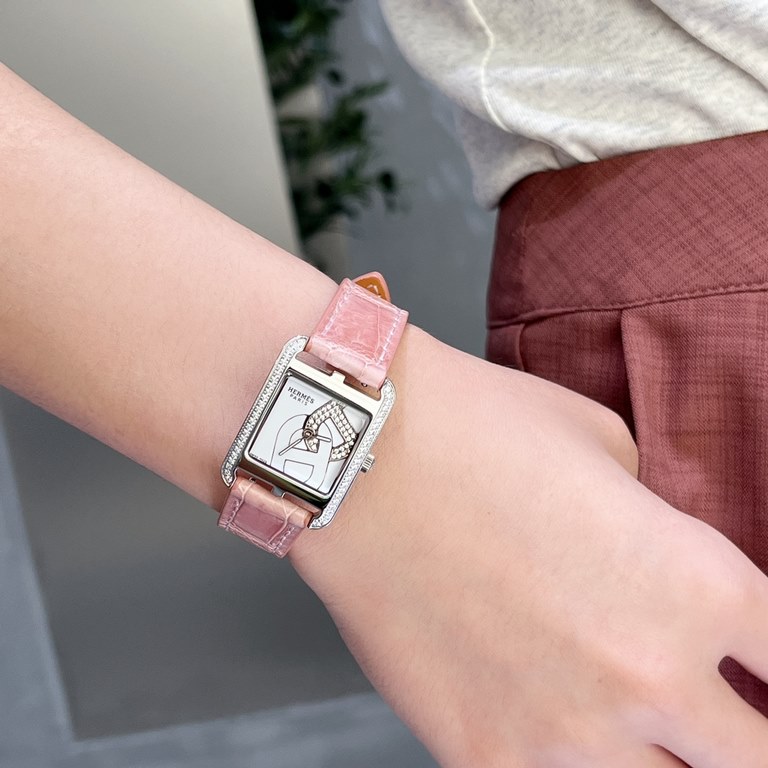 Hermes HEURE H series, the most classic H case, white natural enameled face, hand-polished and made of this square dial watches really have no resistance at all.316 stainless steel case precision polished H shape Line sm