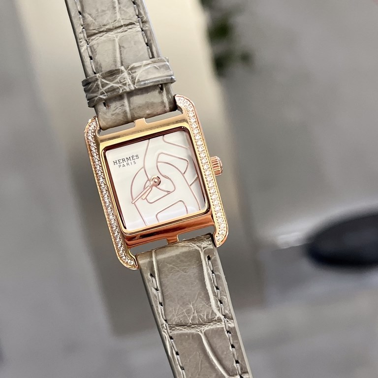 Hermes HEURE H series, the most classic H case, white natural enameled face, hand-polished and made of this square dial watches really have no resistance at all.316 stainless steel case precision polished H shape Line sm