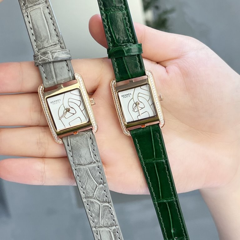 Hermes HEURE H series, the most classic H case, white natural enameled face, hand-polished and made of this square dial watches really have no resistance at all.316 stainless steel case precision polished H shape Line sm