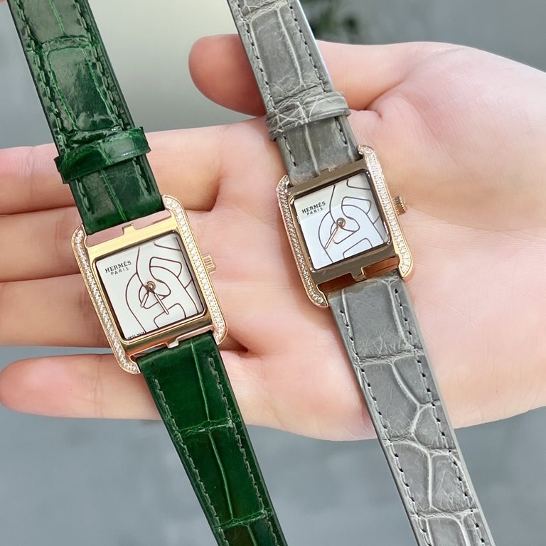 Hermes HEURE H series, the most classic H case, white natural enameled face, hand-polished and made of this square dial watches really have no resistance at all.316 stainless steel case precision polished H shape Line sm