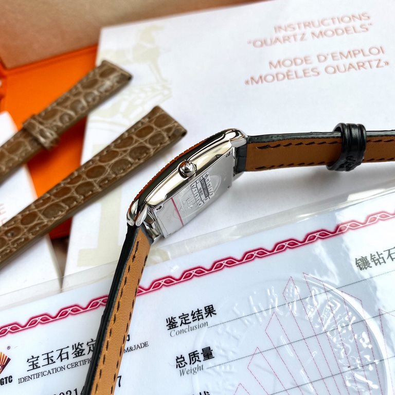 Wholesale box Support Hong Kong, USA direct mailAdd material not increase the price! A pair of American crocodile leather straps of the same model will be given as a gift! HERMES Cape Cod watch; rectangular bezel embedde