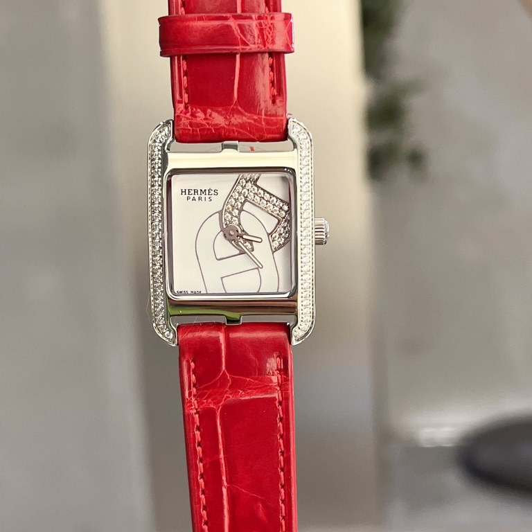 Hermes HEURE H series, the most classic H case, white natural enameled face, hand-polished and made of this square dial watches really have no resistance at all.316 stainless steel case precision polished H shape Line sm