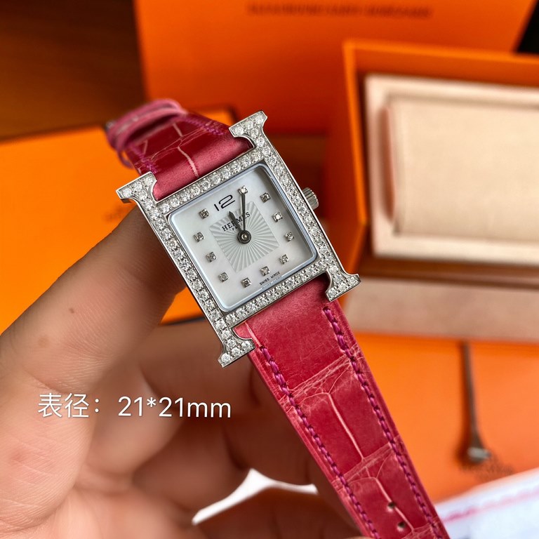 Wholesale box Support Hong Kong, USA direct mailHigh-end hard goods! Hermes HEURE H series, the most classic H case, white natural mother-of-pearl literally, hand-polished and made of this square dial watches really have