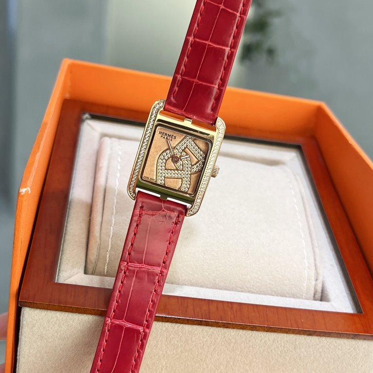 Hermes HEURE H series, the most classic H case, white natural enameled face, hand-polished and made of this square dial watches really have no resistance at all.316 stainless steel case precision polished H shape Line sm