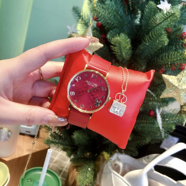 new Christmas main promotion   new set of two sets (steel year of the rabbit watch  Hermes necklace  full set of packaging)[Year of the Rabbit limited] COACH  Coach PERRY series leather strap quartz watch 36mm direct Men