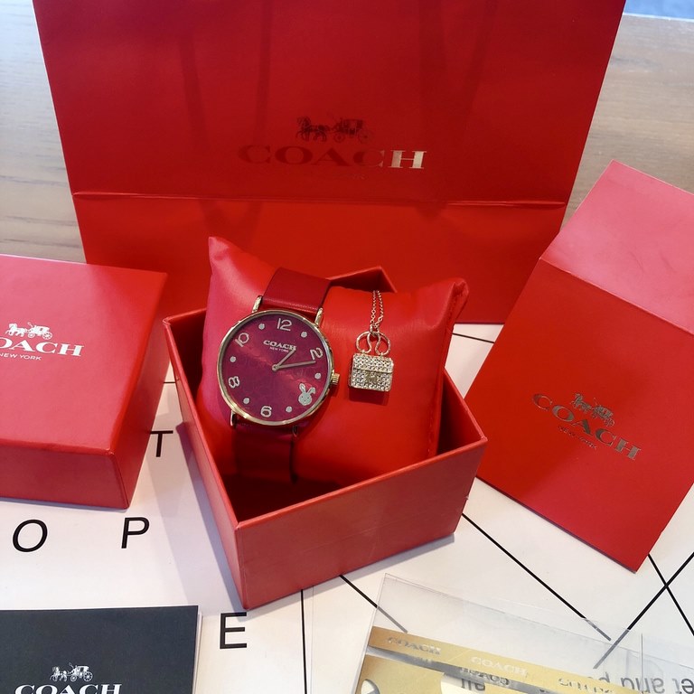 new Christmas main promotion   new set of two sets (steel year of the rabbit watch  Hermes necklace  full set of packaging)[Year of the Rabbit limited] COACH  Coach PERRY series leather strap quartz watch 36mm direct Men