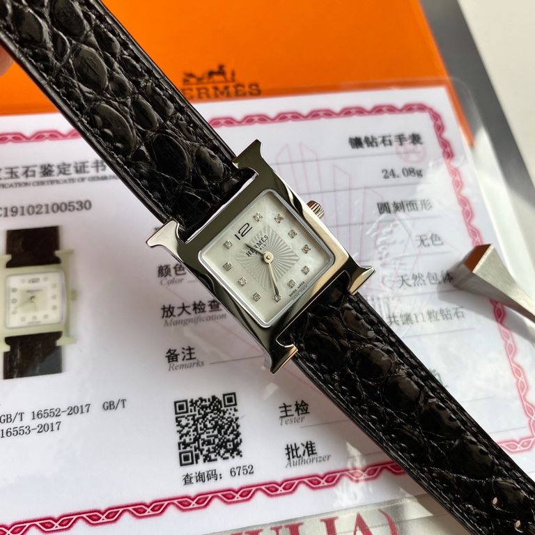 Wholesale box Support Hong Kong, USA direct mailHermes HEURE H series, the most classic H case, white natural mother-of-pearl face, hand-polished and made of this square dial watches really have no resistance at all. Dia