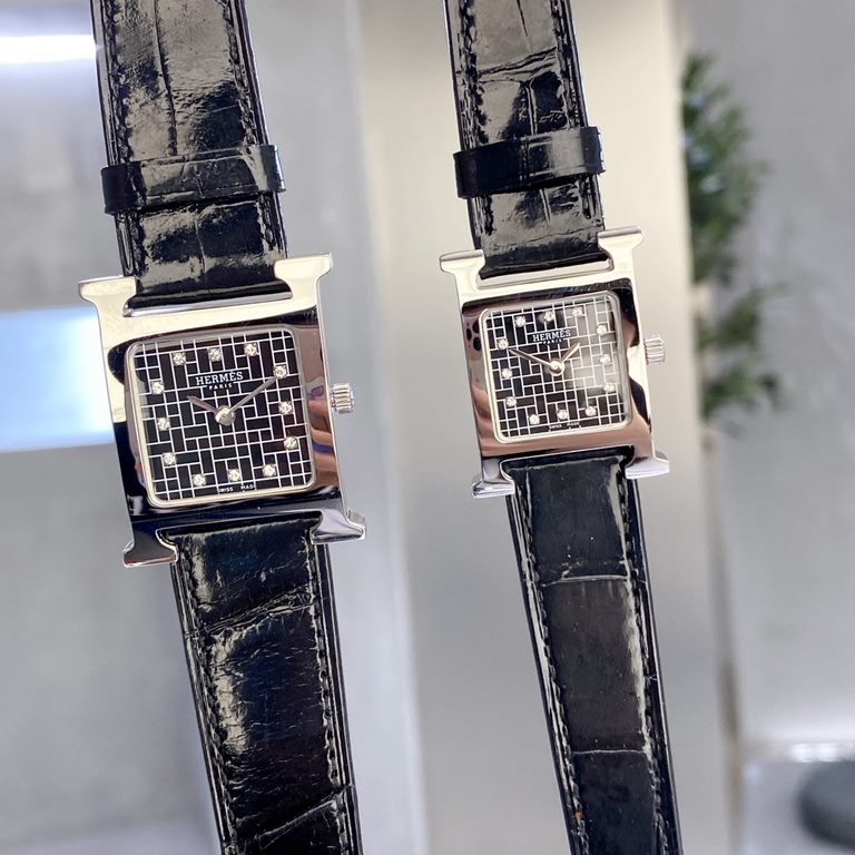 Crocodile Leather   LATEST LISTINGS  Heure H WATCH H BELT LOGO LOGO LOGOS  CASE SIZE MEDIUM SMALL Stainless steel case, Feather set with diamonds, Medium 26x26 mm, Small 21x21 mm, set with 112 diamonds, anti-glare sapphi