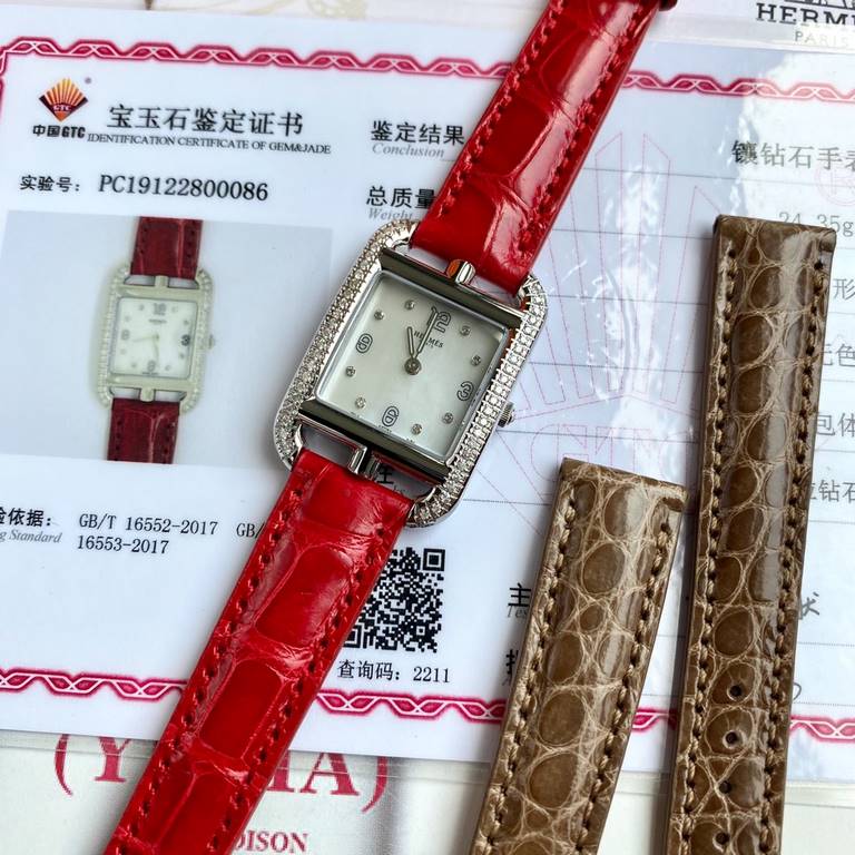 Wholesale box Support Hong Kong, USA direct mailAdd material not increase the price! A pair of American crocodile leather straps of the same model will be given as a gift! HERMES Cape Cod watch; rectangular bezel embedde