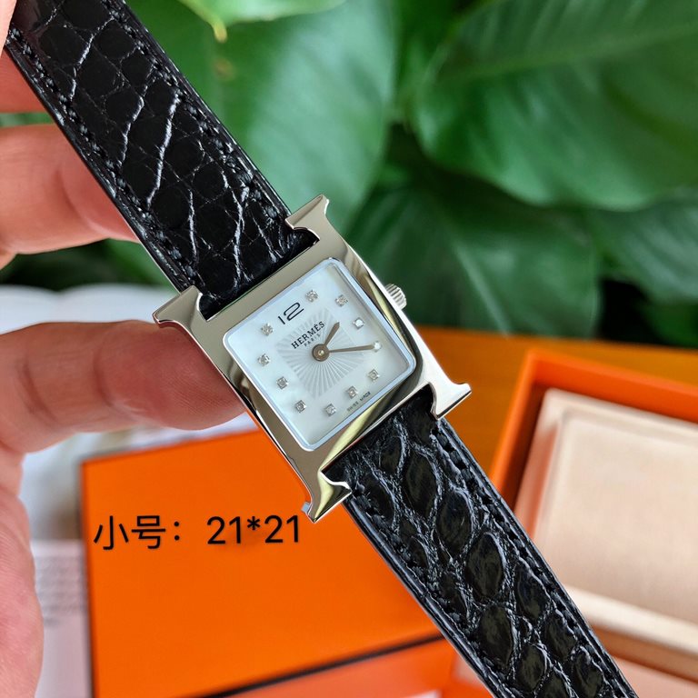 Wholesale box Support Hong Kong, USA direct mailHermes HEURE H series, the most classic H case, white natural mother-of-pearl face, hand-polished and made of this square dial watches really have no resistance at all. Dia