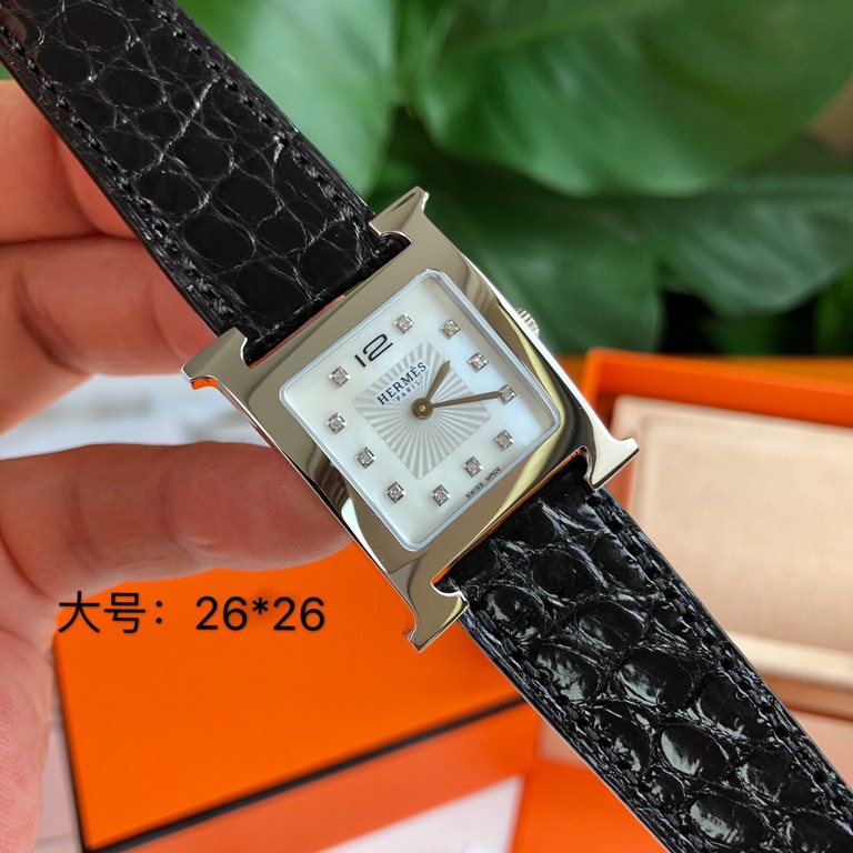 Wholesale box Support Hong Kong, USA direct mailHermes HEURE H series, the most classic H case, white natural mother-of-pearl face, hand-polished and made of this square dial watches really have no resistance at all. Dia