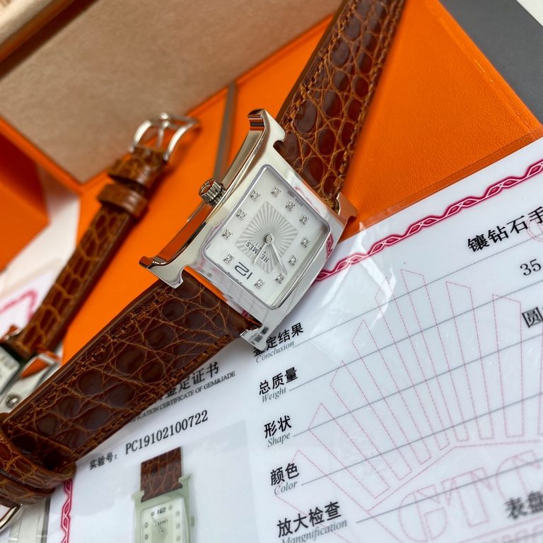 Wholesale box Support Hong Kong, USA direct mailHermes HEURE H series, the most classic H case, white natural mother-of-pearl face, hand-polished and made of this square dial watches really have no resistance at all. Dia