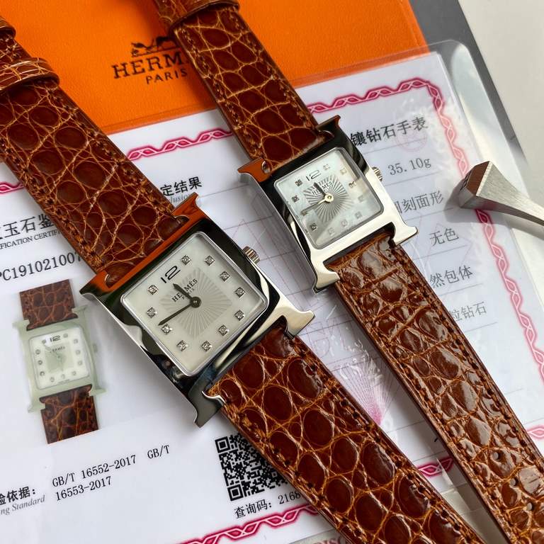 Wholesale box Support Hong Kong, USA direct mailHermes HEURE H series, the most classic H case, white natural mother-of-pearl face, hand-polished and made of this square dial watches really have no resistance at all. Dia