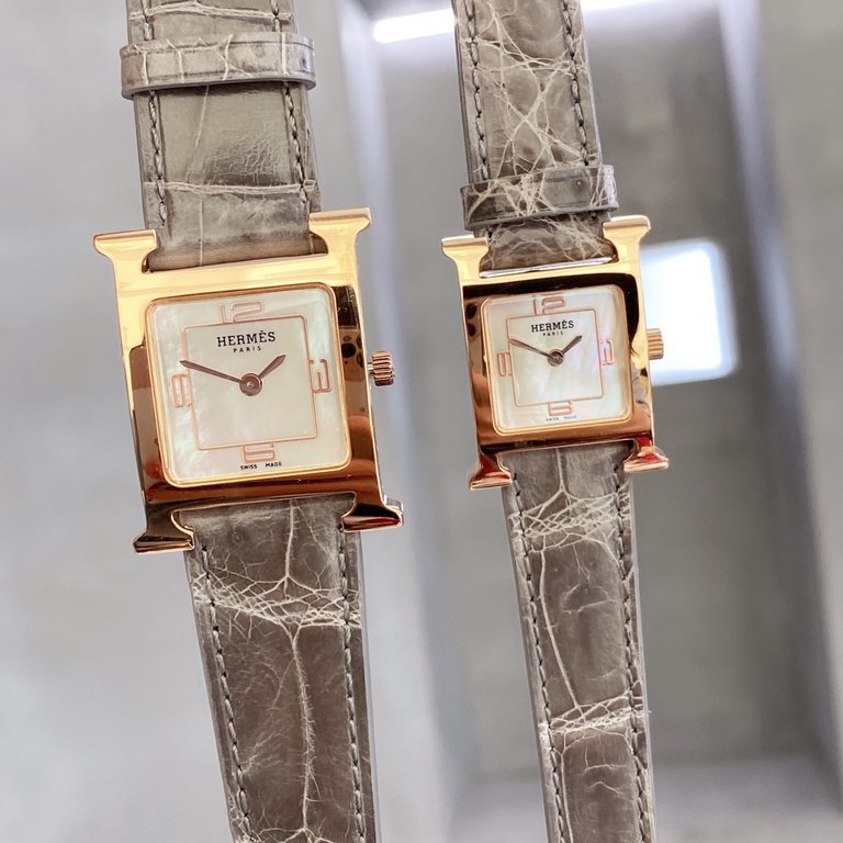 Hermes HEURE H series, the most classic H case, white natural mother-of-pearl face, purely hand-polished and made of this square dial watches really have no resistance at all.316 stainless steel case precision polished H