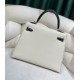 Kylie 25 Milkshake White on Blackepsom palm leather half hand stitched with waxed threadsCarrying Handle Shoulder Crossbody All Steel Hardware Lined Goatskin