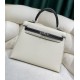 Kylie 25 Milkshake White on Blackepsom palm leather half hand stitched with waxed threadsCarrying Handle Shoulder Crossbody All Steel Hardware Lined Goatskin