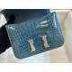 KangKang 19CM. Duck Blue Silver Buckle In stock.Made of imported high-gloss American crocodile leather, top quality hand-stitched waxed thread.