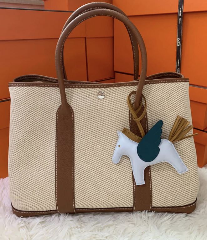 Garden party Garden Bag Canvas Patchwork Leather Gold Brown Minimalist style, no limitations, practicality.In stock 30Cm 