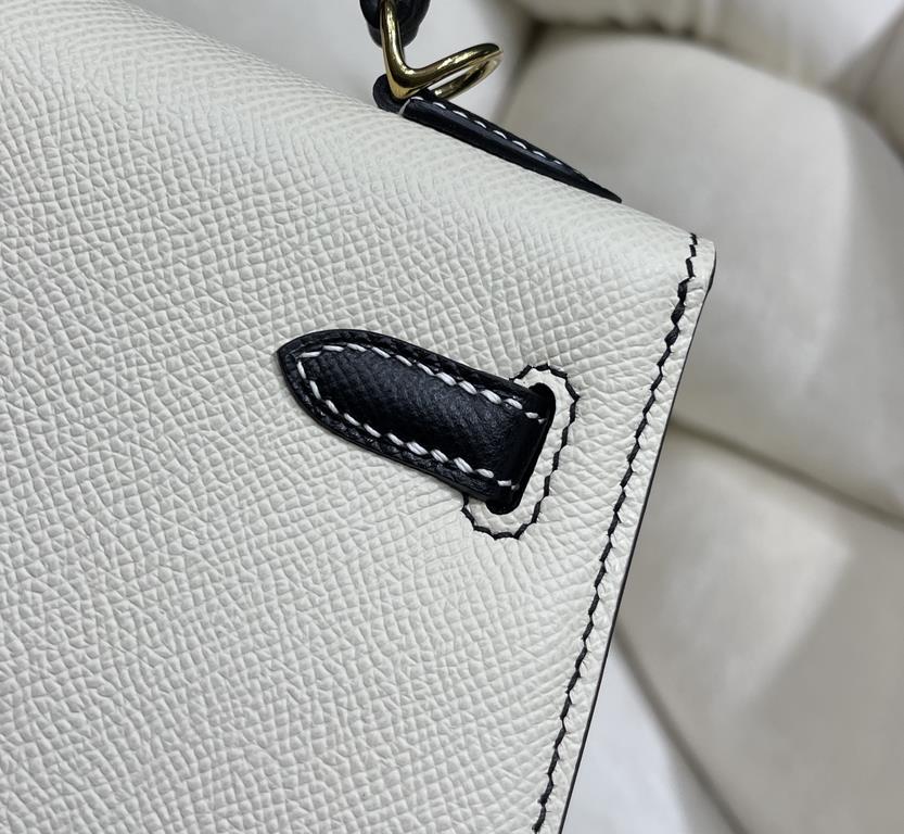 Kylie 25 Milkshake White on Blackepsom palm leather half hand stitched with waxed threadsCarrying Handle Shoulder Crossbody All Steel Hardware Lined Goatskin