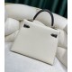 Kylie 25 Milkshake White on Blackepsom palm leather half hand stitched with waxed threadsCarrying Handle Shoulder Crossbody All Steel Hardware Lined Goatskin